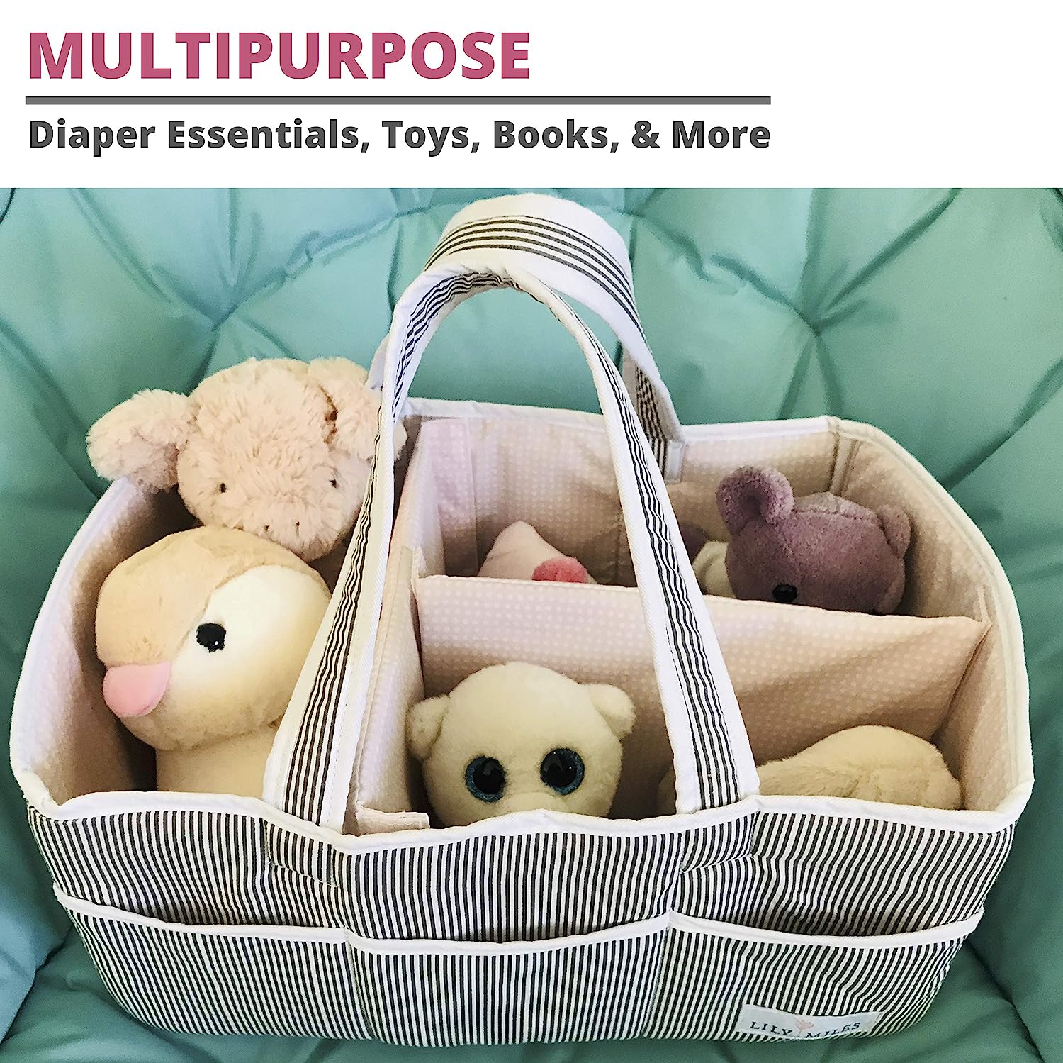 Lily Miles Baby Diaper Caddy - Large Organizer Tote Bag for Infant Boy or Girl - Baby Shower Basket - Nursery Must Haves - Registry Favorites - Collapsible Newborn Caddie Car Travel - Image 9